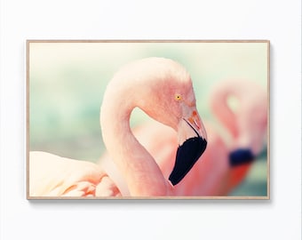 Pink Flamingo Wall Art Print, Tropical Pink Wall Art, Flamingo Print, Flamingo Wall Decor,Tropical Print,Beach Large Poster,Digital Download
