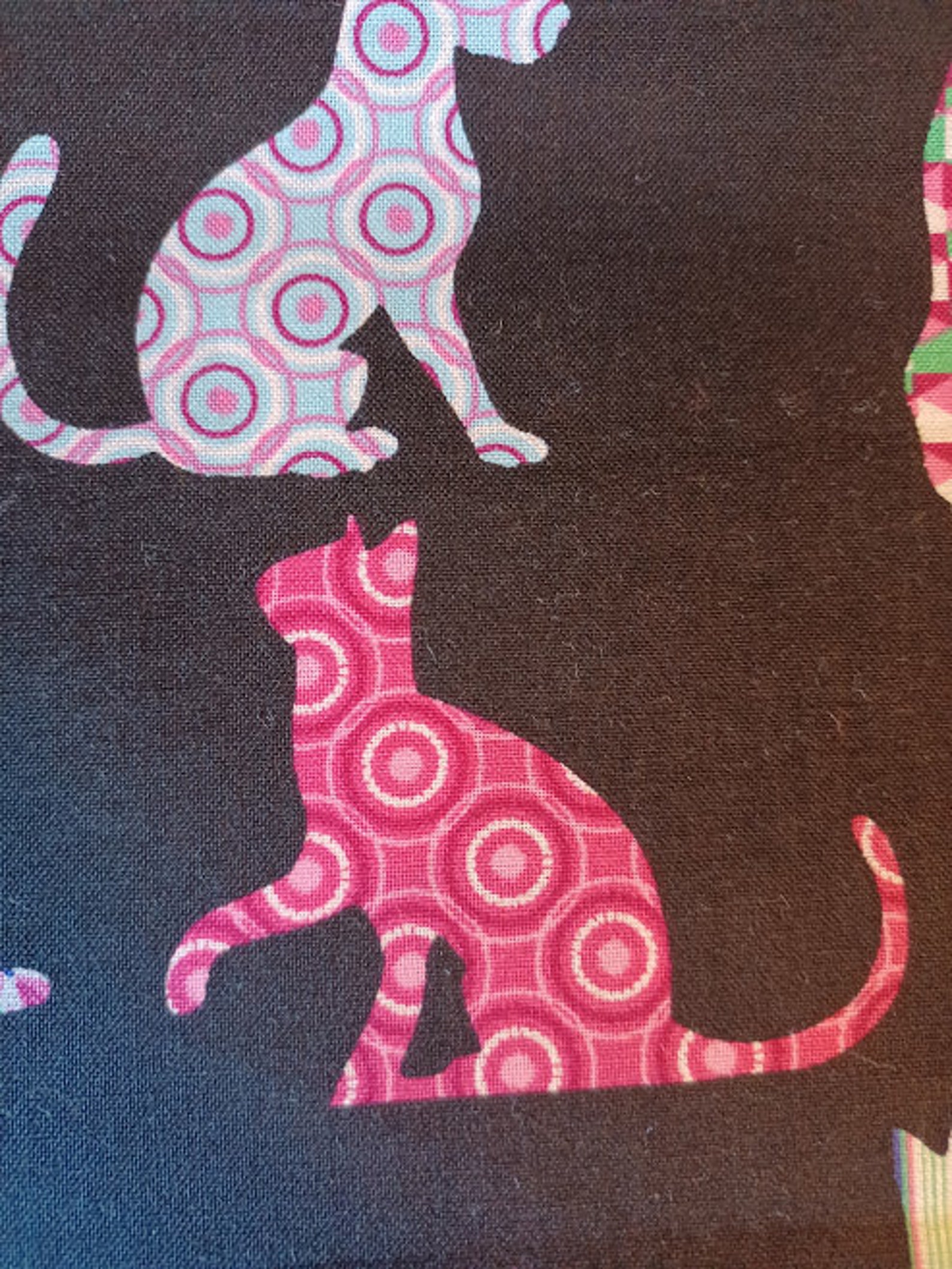 Fabric Calico Cats on Black Background Cotton Etsy