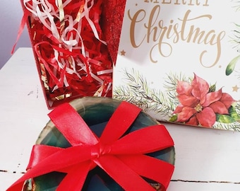 Green and gold agate coaster festive gift box set