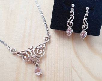 Pink gemstone silver vintage jewelry set