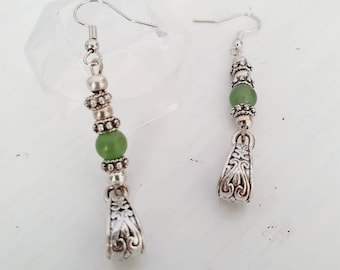 Jade and silver handmade dangle boho earrings