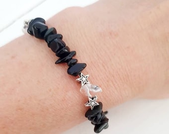 Onyx and quartz starry night sky handmade gemstone bracelet