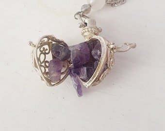 Amethyst gemstones unique vintage heart pendant