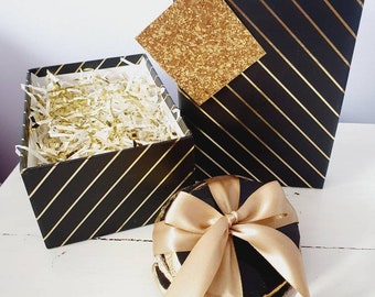 Achat Stein Untersetzer Geschenkbox Set schwarz und gold