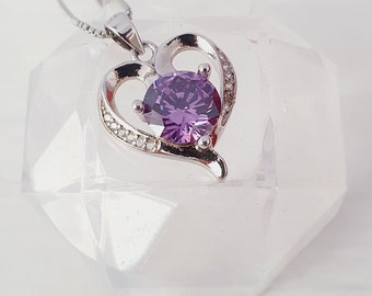 Amethyst sterling silver heart pendant with chain