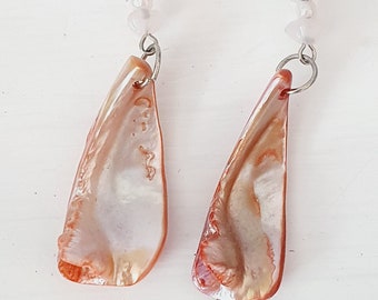 Pink shell and rose quartz vintage dangle earrings