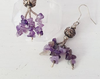 Amethyst gemstone chip vintage dangle earrings