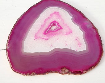 Large hot pink agate slice with handpainted rose gold edges