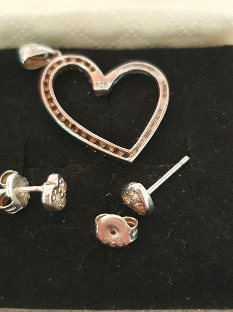 heart jewelry ring vintage pendant sterling silver 925 Love heart set wife present stud earrings gift for girlfriend