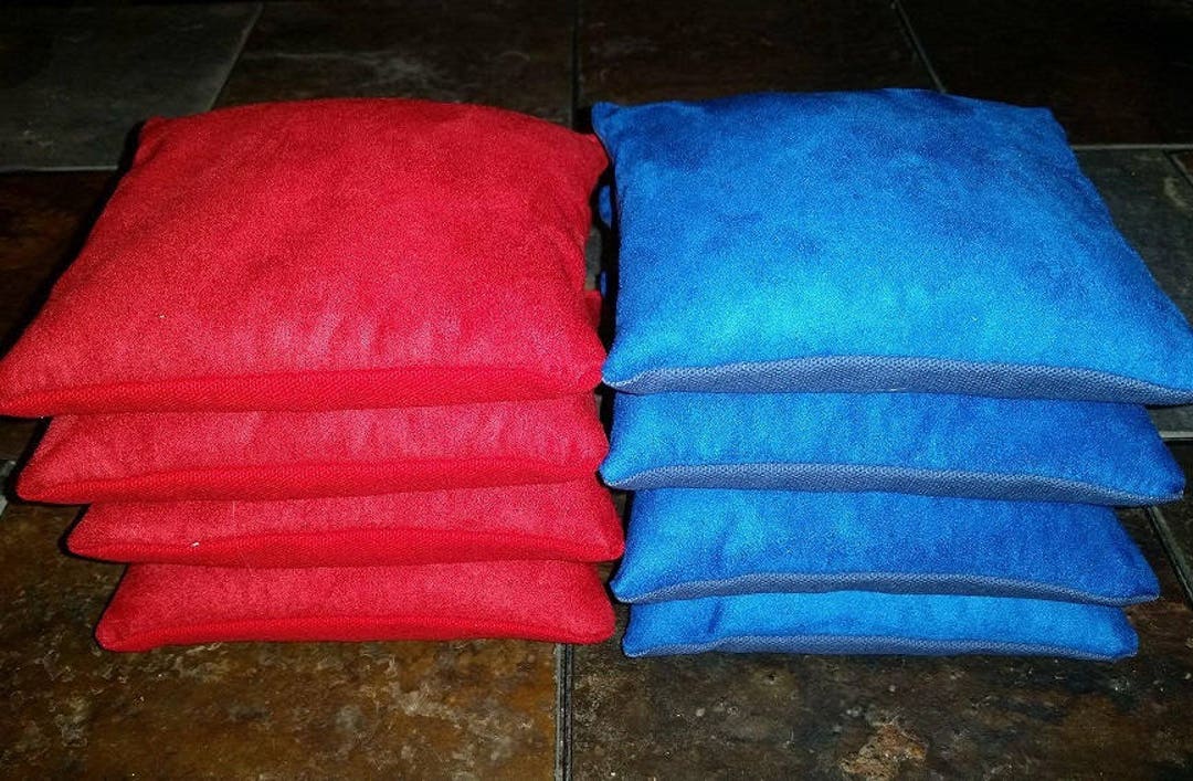 8 Resin Filled Stop and Go Slick and Stick All Weather Cornhole Bags PRO Style Red & Blue Duck