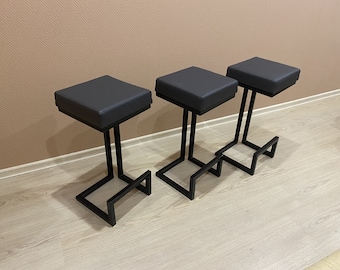 black stool,counter,rustic,metal,leather,custom,modern,dining,height,kitchen,with back, outdoor, industrial