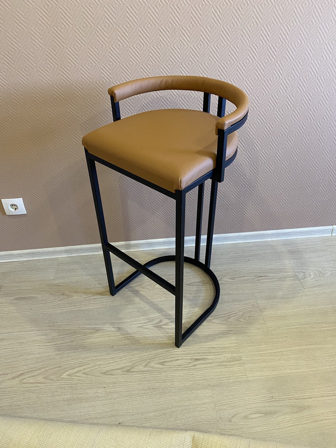 Gallery Detail: Black Stool Counter Rustic Metal Leather Custom Modern Dining Height