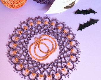 Tatting lace Pattern Halloween pumpkin Doily[PDF file Downlode]