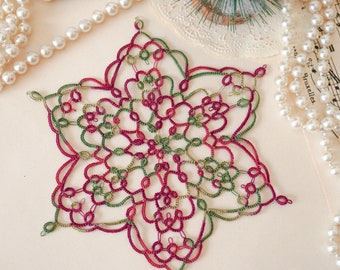 Tatting lace Pattern Christmas celebration Poinsettia doily[PDF file Downlode]