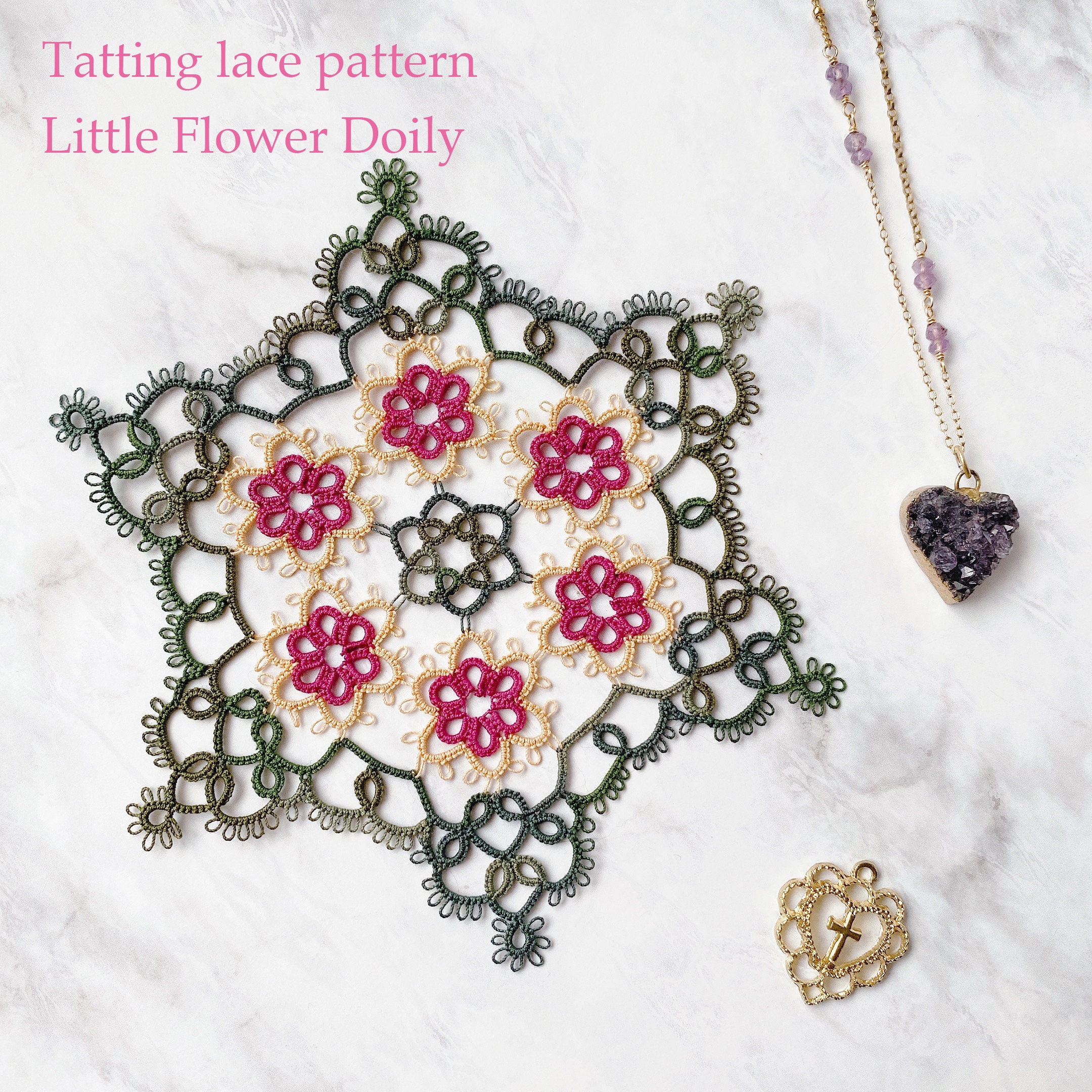 タティングレース 小花のドイリーパターン（編み図）PDFファイルの