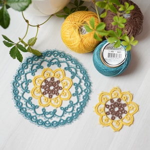 Tatting lace Pattern sunflower coaster[PDF file Downlode]