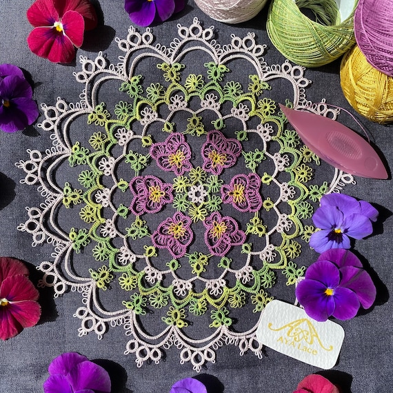 タティングレース ビオラのドイリーパターン編み図pdfファイルのダウンロード販売 Etsy 日本