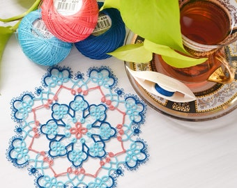 Tatting lace "Turkish tile doily" pattern (knitting diagram) PDF file download sale