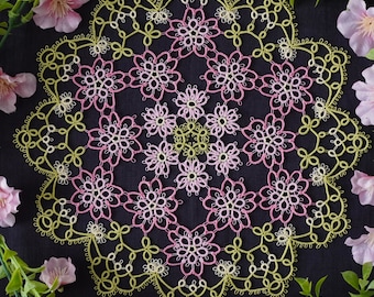 Tatting lace Pattern Sakura full blooming doily[PDF file Downlode]