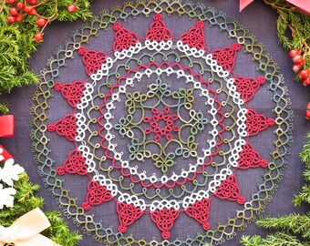 Tatting lace Pattern Christmas celebration Doily[PDF file Downlode]