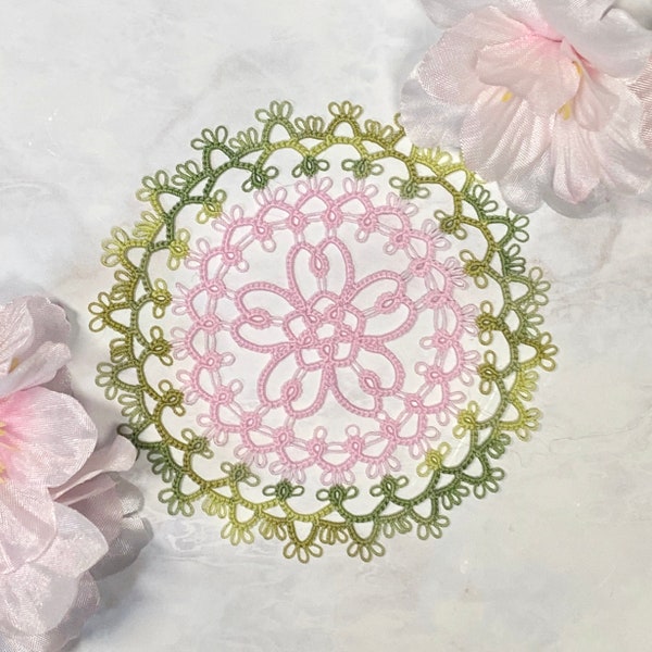 Tatting lace Pattern Sakura mini Doily[PDF file Downlode]