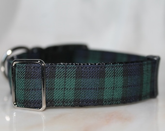 Blackwatch tartan/plaid Dog collar with ID tag & personalised engraving Australia