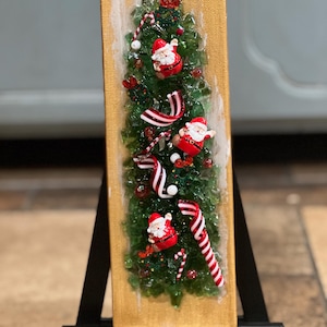Glass Christmas Tree Santa on Glass and Resin Christmas Tree on canvas