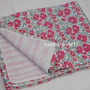 Indian handmade Kantha Quilt Floral Print Kantha Bedcover Indian Bedspread Throw Queen And Twin Size Kantha Bedcover
