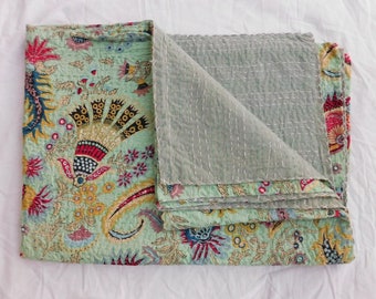 Indian Kantha Quilt Handmade Kantha Bedcover Throw Cotton Blanket Gudari King Print Kantha Twin And Queen Size Kantha Quilt