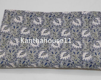 Hand Block Print Kantha Quilt - Indian Cotton Bedspread, Queen Size