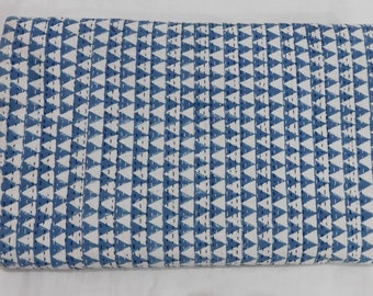 Handblock Cotton Kantha Quilt, Indian Bedspread Throw