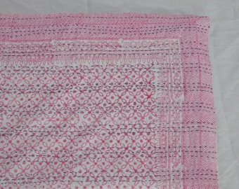 Handmade Cotton Kantha Quilt, Indian Bedspread Throw