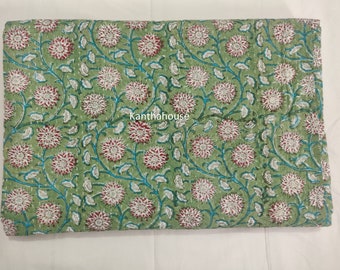 Floral Hand block Cotton Kantha Quilt - Lightweight Bedspread, Queen and Twin Bedcover