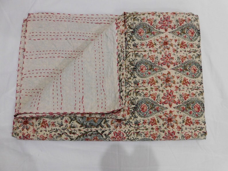 Vintage Kantha Quilt Indiase Kantha Quilt Kantha Bedcover Katoenen deken Gudari afbeelding 5