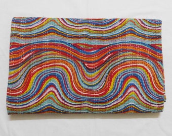 Copriletto trapuntato Kantha indiano fatto a mano, coperta in cotone Gudari, copriletto matrimoniale e copriletto singolo