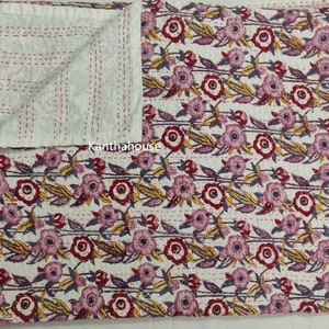 New Floral Print Kantha Quilt Indian Kantha Quilt Kantha Bedspread Cotton Blanket Gudari Queen And Twin Size Kantha Quilt on sale