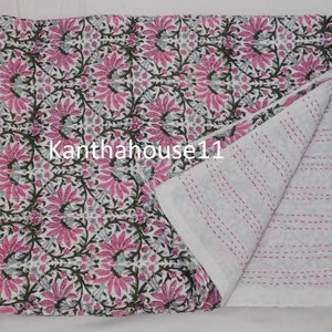 Indian Handmade Kantha Quilt Kantha Throw Queen Kantha And Twin Size Kantha Bedcover Indian Kantha Bedspread Indian Kantha Bed cover