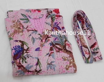 Kimono Kantha in cotone fatto a mano, stampa floreale, taglia unica