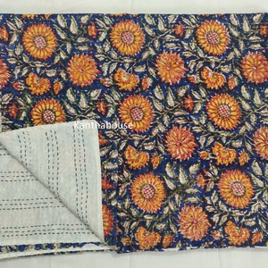 Floral Kantha Quilt Indian Handmade Kantha Quilt Kantha Bedspread Kantha Blanket Gudari Queen And Twin Size Kantha