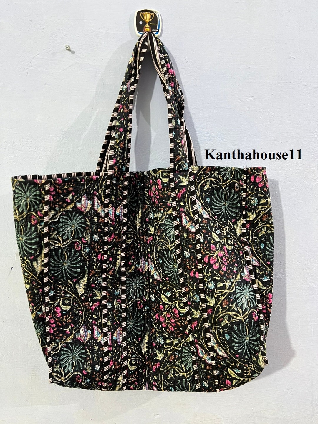 Handmade Cotton Quilted Tote Bag, Indian Tote Bags , Jhola Bag, Hippie Bag, Weekend Bag Shopping