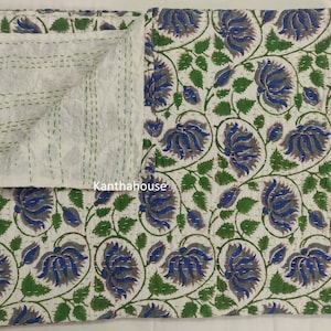 Indian Kantha Quilt Handmade Kantha Bedcover Indian Kantha Bedspread Throw Cotton Blanket Gudari Kantha Twin Size , Queen size Throw