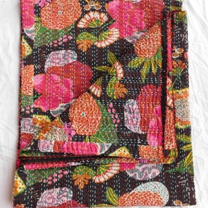 Kantha Quilt Pure Cotton Reversible Bed/Sofa Throw Queen Size And Twin Size Kantha Quilts Tropicana Print Kantha Bedspread Kantha Bedcover