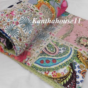 Cotton Handmade Quilted Razai Patchwork Print Winter Warm Razai Quilt, Throw Bedspread Baby , twin , Queen Size Blanket Cotton Quilt