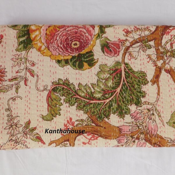 Indian Handmade Kantha Quilt Bedspread Throw Cotton Blanket Gudari Queen Bedcover And Twin Bedcover