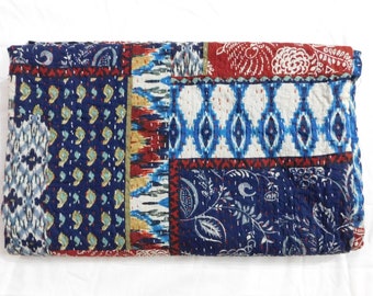 Vintage Indian Kantha Quilt: Patchwork Cotton Bedspread