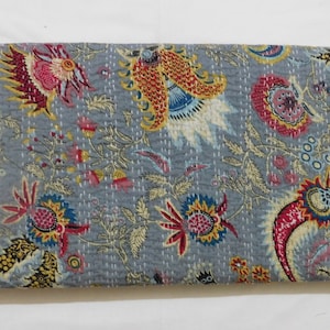 Indian Kantha Stitch Cotton Reversible Kantha Bedcover Throw Bedspread Gudari Queen Kantha or Twin Kantha Quilts Made By Kanthahouse11