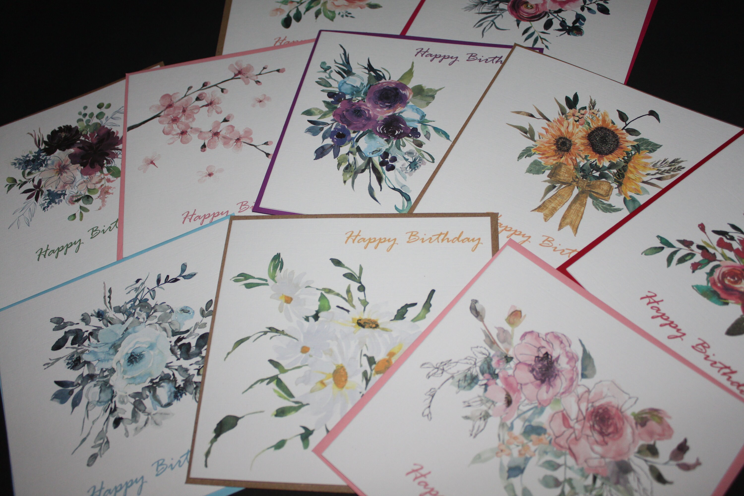 Pack of 10 Handmade Floral Flowers 'happy Birthday' Etsy UK