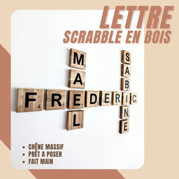 Lettre scrabble 10cm à l'unité en bois brut personnalisable/ tableau personnalisé/ tuile géante