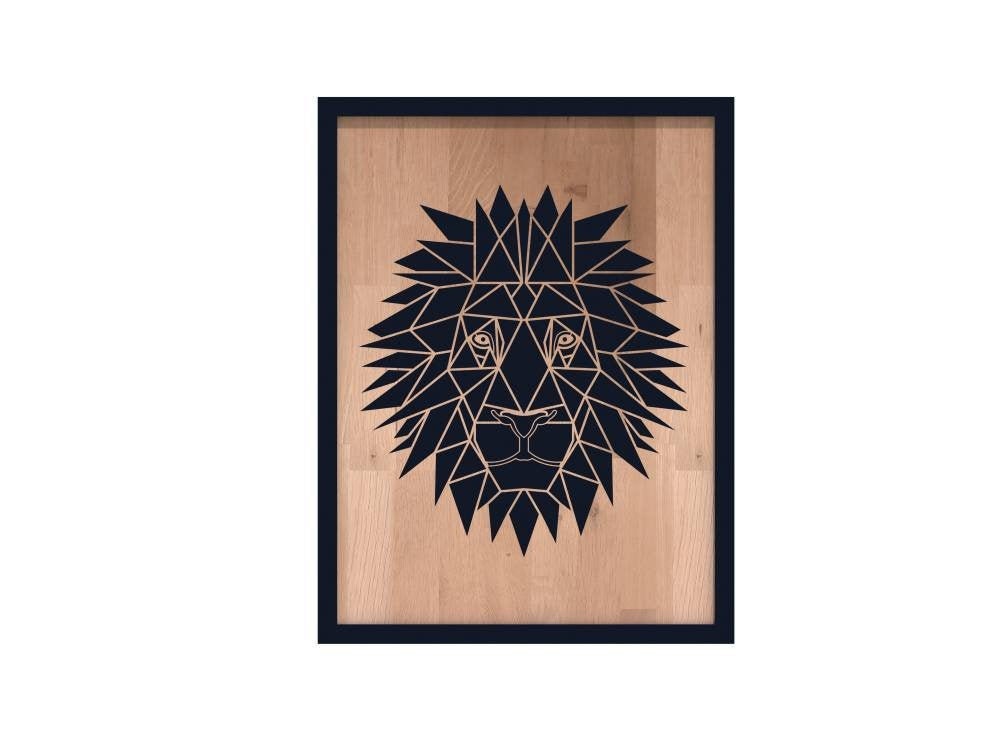 Tableau Animal Géométrique Origami, Peinture Bois, Décoration Murale, Tableau Tête Lion, Peinture An