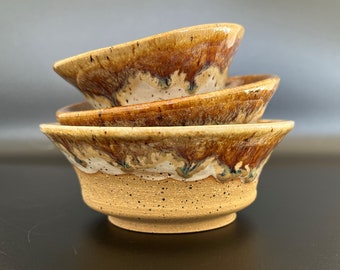 Set of 3 "Smores Inspired" Ceramic Prep Bowls | Handmade Pottery